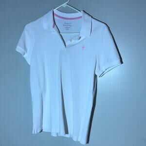 Lilly Pulitzer white S resort fit polo top pink palm tree pima cotton preppy